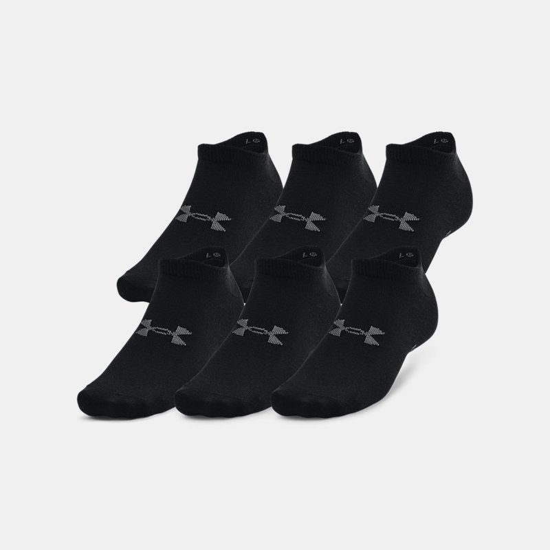 Unisex Under Armour Essential 6-Pack No Show Socks Black / Black / Pitch Gray XL